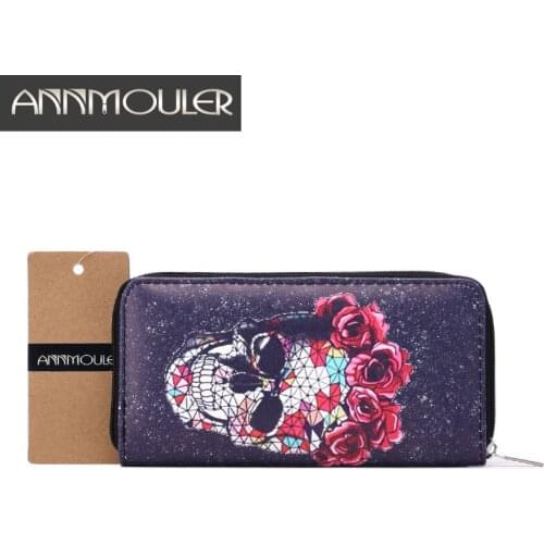 Fashion Women Wallet Pu Leather Long Size Purse Skull Print Clutch Bag Female Coin Card Holder Dollar Bag Zipper ID HolderPocket