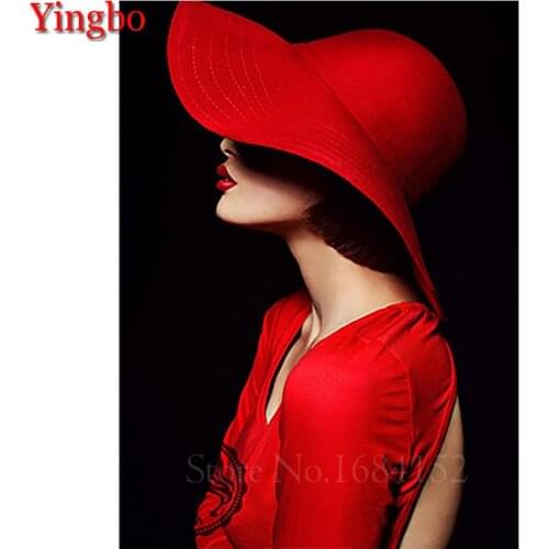 Woman Red Hat Diamond Painting Kit Full Drill Diamond Embroidery Pattern Rhinestones Decoration Full Set Needlework Craft Mosaic