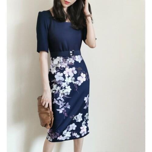 New UK Collections Navy Blue Floral Print Shift Bodycon Dress Size 0-5