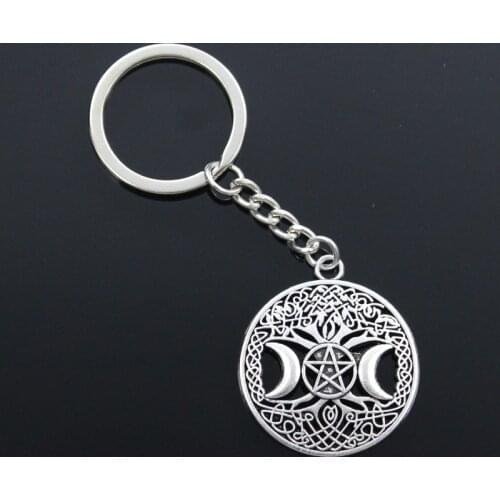 New Fashion Men Car Keychain DIY Metal Holder Chain Tree Of Life Norse Viking Moon Star 39x34mm Bronze Silver Color Pendant Gift