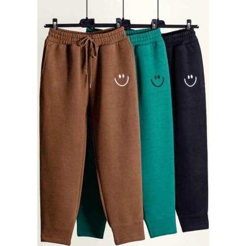 2021 New Autumn Winter Sweatpants Women Trousers High Waist Pants Harem Pants Korean Casual Solid Color Embroidered Smiley Y38