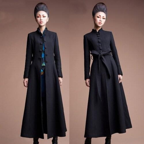 New Fashion Female Slim wool coat Plus size Winter Long Coat Single Breasted Lace Sleeve Thicken Coat Womens 3XL manteau femme