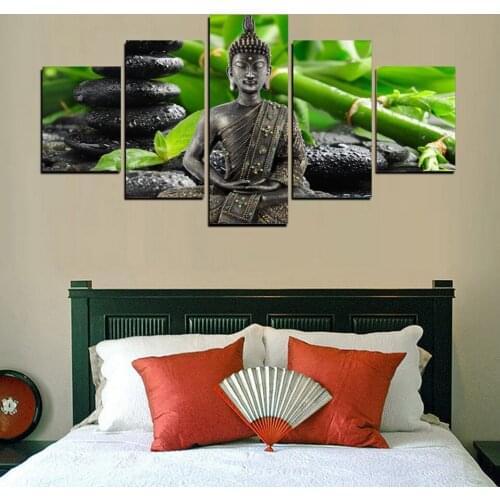 Frame Wall Art Modern Pictures Home Decor 5 Panel Bamboo Buddha Living Room Canvas HD Print Cuadros Painting Modular Poster