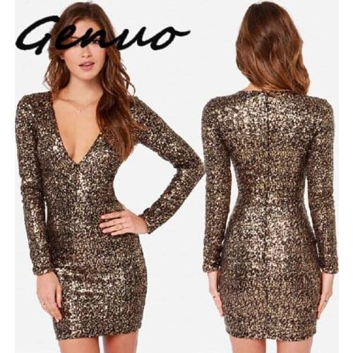Sexy Womens Clothing Glitter Dress Bodycon Sequin Dress High Quality Long Sleeve Gold Dress Plus Size Dresses Ropa Mujer Elbise