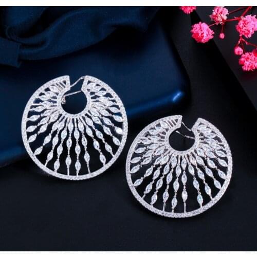 Earrings 2021 Trend New Disc Shape Drop Peacock Screen High Quality Cubic Fashion Trendy Gold Color For Women Wedding Jewelry