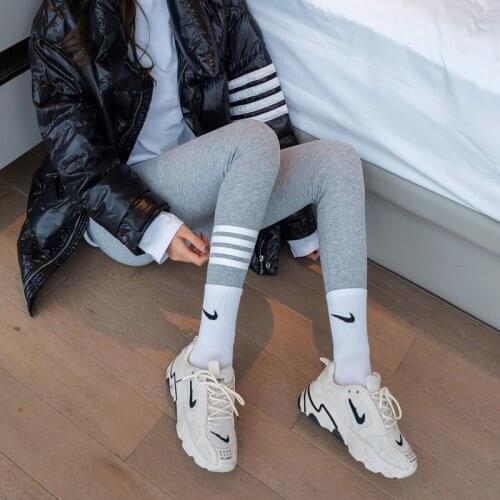 Dabourfeel Gray Threaded Cotton Women Leggings High Waist Tight Fitting Stretch Slim Sports Fitness Casual Pants 2021 Fashion