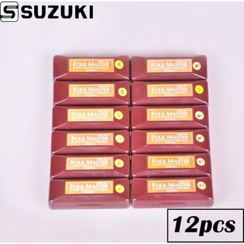 SUZUKI 1072-S Folkmaster Box Set Standard 10 Hole Diatonic Harmonica 12 Tone Blues Harmonica Suzuki Harp Suit [12PCS]