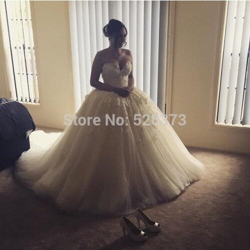 YNQNFS YWD400 Robe de Mariee Hochzeitskleid French Lace Appliqued Princess Puffy Tulle Plus Size Wedding Dresses 2019 Vestido De