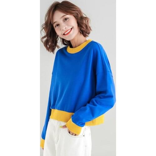 Sweatshirt Korean New Early Autumn High Waist All-Match Loose Contrast Clothes Casual Round O-Neck Pullovers Women Clothing