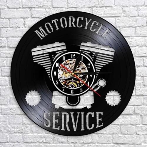 Motorbike Repair Vinyl Record Clock Garage Decorative Wall Watch Motorcycle Service Business Hanging Sign Workshop Wall Clock