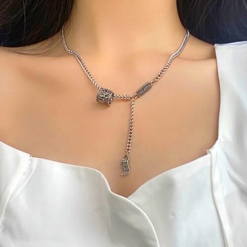 Vogallery Vintage Silver Color Chain On The Neck Goth Punk Style Necklaces Women Fashion Rapper Openwork Carved Jewelry New