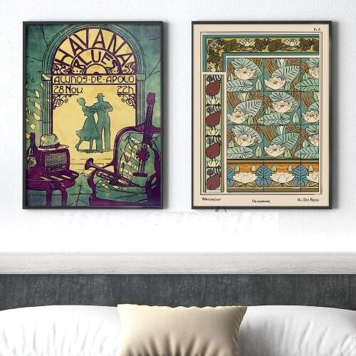 Vintage Flower Poster Antique Floral Print Art Botanical Water Lily Poster Dancer Wall Retro Art Home Decoration Decor No Frame