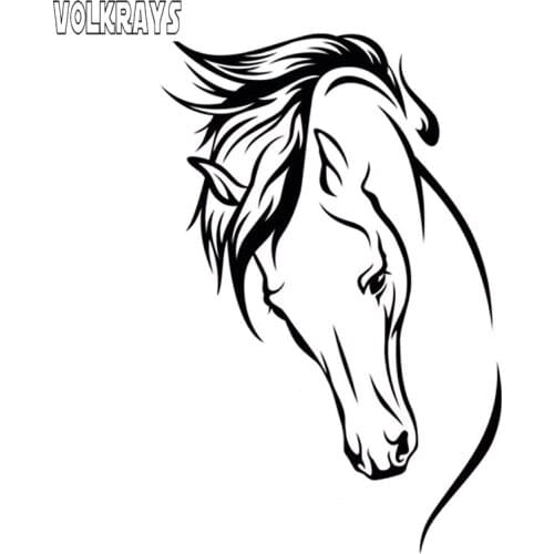Volkrays Personality Car Sticker Animal Horse Head Car Accessories Reflective Sunscreen Vinyl Decal Black/Silver,16cm*9cm