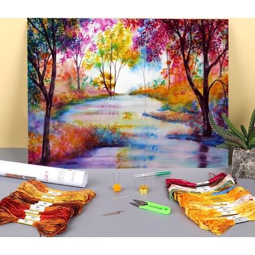 Natural Scenery Affinity Printed 11CT Cross-Stitch DIY Embroidery Full Kit DMC Threads Handiwork Handicraft Wholesale