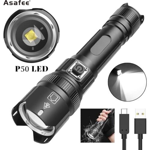 XHP99 Powerful LED Flashlight Type-c USB Rechargeable IPX4 Waterproof Torch 300M Range 800LM Lantern 5 modes for Camping Hiking