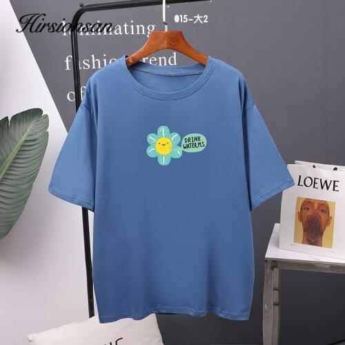 Hirsionsan Foral Printed T Shirt Women 2020 New Hot Kawaii Sweet O Neck Tshirts Korean Cotton Tees Soft Casual Girls Tops