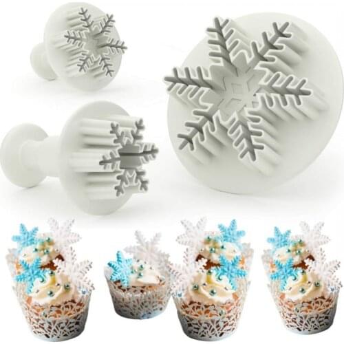 3pcs/Set Snowflake Plunger Mold Cake Decorating Tool Biscuit Cookie Cutters Mould Fondant Cake Cutting Pastry Embossing Mold
