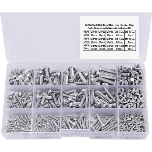 480Pcs Button Head 12 Sizes Screw And Nuts Kit,M2 M3 M4 Steel Assorted Hex Socket Head Cap Bolts Screws Nuts Assortment Set Kit