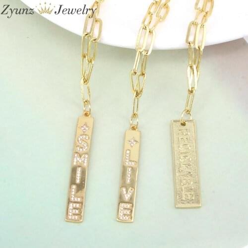 5PCS, Hip Hop CZ Pave Smile Letter Slim Bar Pendant Necklace For Women Trendy Gold Chain Choker Necklace Fashion 2021 Jewelry