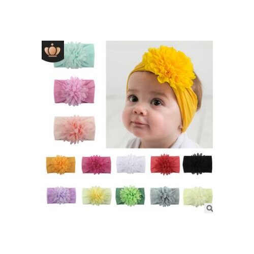 60pcs/lot DIY Multi Simple Soft Nylon Headband Baby Chiffon Flower Widen Head Band Hair Styling Tools Hair Accessories HA727