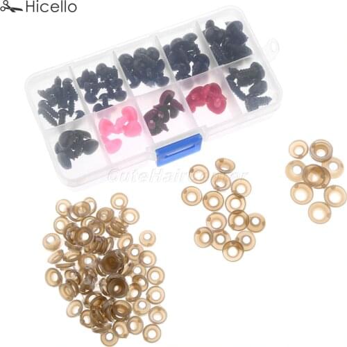 75PCS/box Eyes+Nose 6/8/9/10/12 MM plastic Safety eyes tri-angle nose thread end washer buckle DIY doll toy Sewing sets Hicello