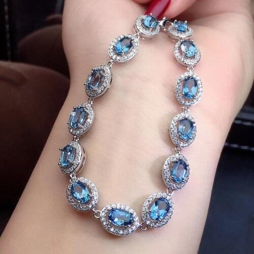 Clear blue Topaz gemstone bracelet for women real 925 silver natural gem good cut birthday anniversary present New Year gift