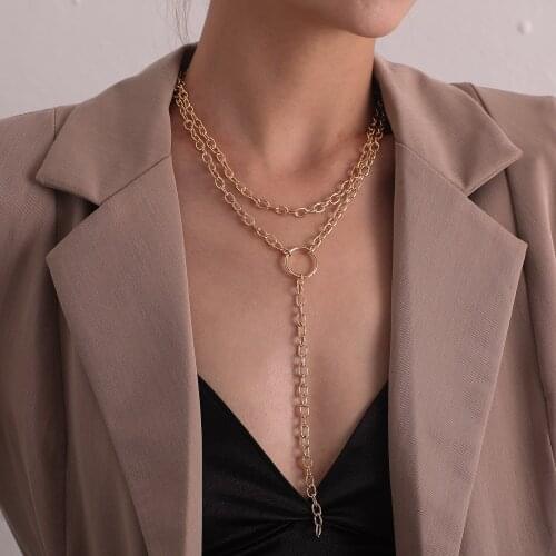 Simple Chains Choker Circle Pendant Long Chain Necklaces for Women Gold Silver Color 2020 Fashion Jewelry Clavicle Chain Hip-hop