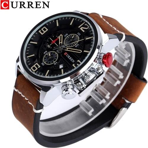 Curren Men Top Luxury Brand Casual Fashion Leather Band Sport Wristwatches Man Clock Quartz Chronograph Army Waterproof Watches