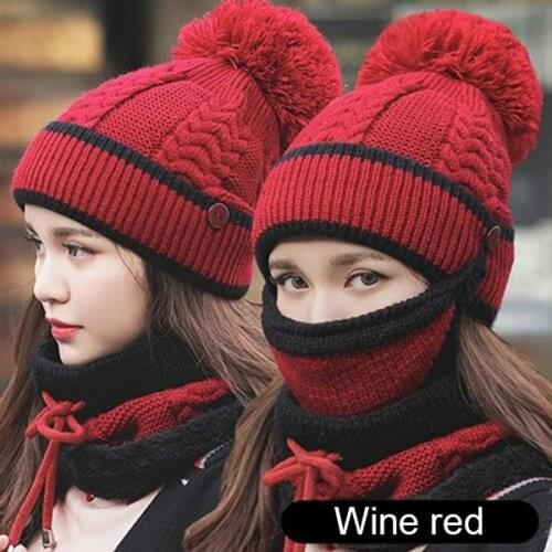 3 in 1 Winter Beanie Scarf Mask Set Warm Cap Hat Soft Knit for Women Outdoor H9