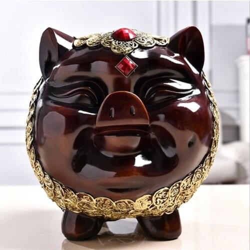 Lucky pig piggy bank，Resin large-capacity coin box Coin banknote collection boxHome decoration ornaments