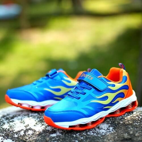 Winter Warm Blue Kids Sneakers Flame Printing Sports Shoes For Boy Comfortable Elastic Sole Kids Running Shoes Zapatillas Niño