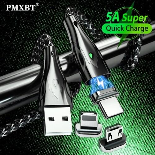 Magnetic Type C Micro USB Cable LED 5A Fast Charging Charger Wire For iPhone 12 Pro Huawei Mobile Phone Quick Charge Data Cord
