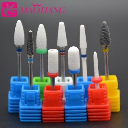 MAOHANG ceramic carbide electric nail drill bit milling cutter sets for nail pedicure manicure machine tools gel polish varnish