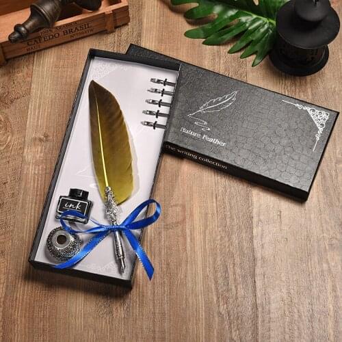 Quill Metal Nib Fountain Pen set Dip Water Pen European Vintage Feather ink Pen Student Writing Office Stationery Gift Box