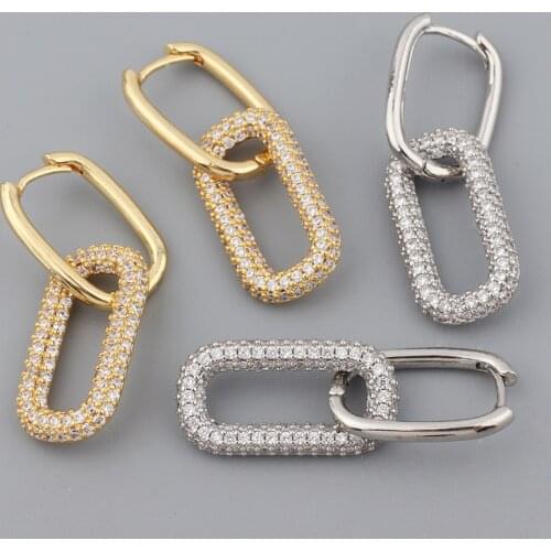 NEW Fashion Cubic Zirconia CZ Hoop earings Summer 18K Gold Plated Copper Women Oval Hoop Earrings Jewelry Wholesale Drop Shippin