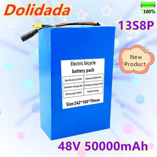 2021New 48V 50000mAh battery 18650 13S8P Lithium Battery Pack 1000W electric bicycle battery Built in 50A BMS