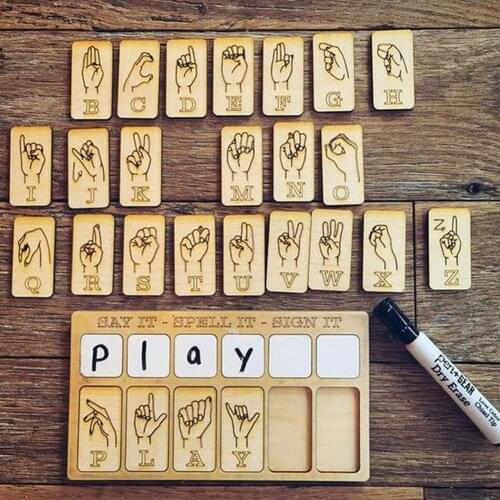Sign Language Learning Board Wooden Matching Letter Toy Montessori Eduactional Toy Wooden Children Puzzle Games For Kids