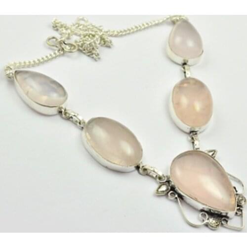 Rose Quarts Necklace Silver Overlay over Copper , 46cm, N2474