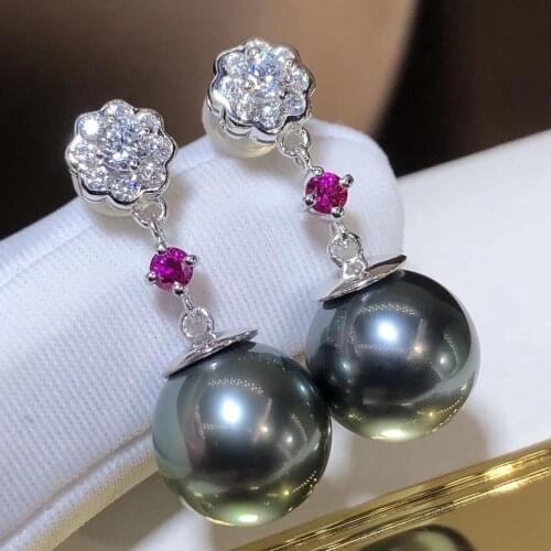 D410 Pearl Earrings Fien Jewelry Solid 18K Gold Natural 10-11mm Ocean Sea Water Round Tahiti Pearls Earrings for Women