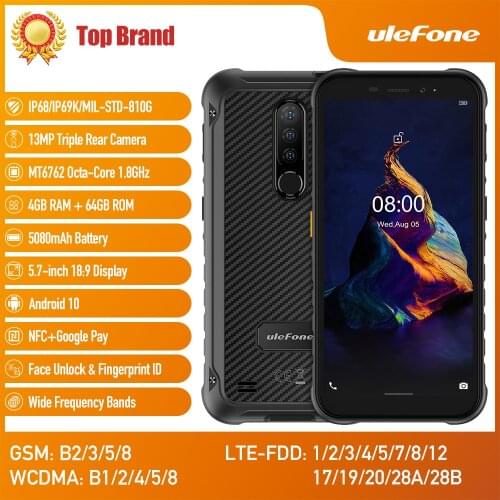 Ulefone Armor X8 Android10 5080mAh 5.7-inch Rugged Waterproof Smartphone Cell Phone 4GB 64GB ip68 Octa-core NFC Mobile Phone