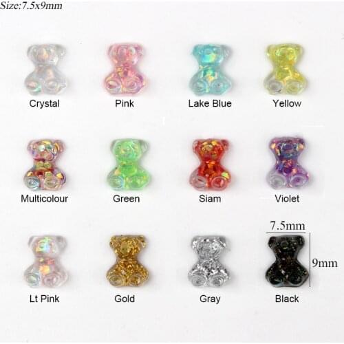 Resin 7.5x9mm Cartoon Small Bear Glitter AB Sequins Nail Art Rhinestone DIY Manicure 3D Manicure Decoratio