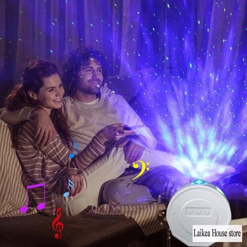 USB Polygon Moon Music Rotating Ocean Water Grain Romantic Star Sky Projector Night Light Water Grain Projection Lamp For Gifts