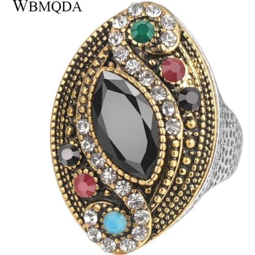 Wbmqda Luxury Dubai Gold Big Ring Mosaic Colorful Crystal Wedding Rings For Women Vintage Statement Boho Jewelry Wholesale