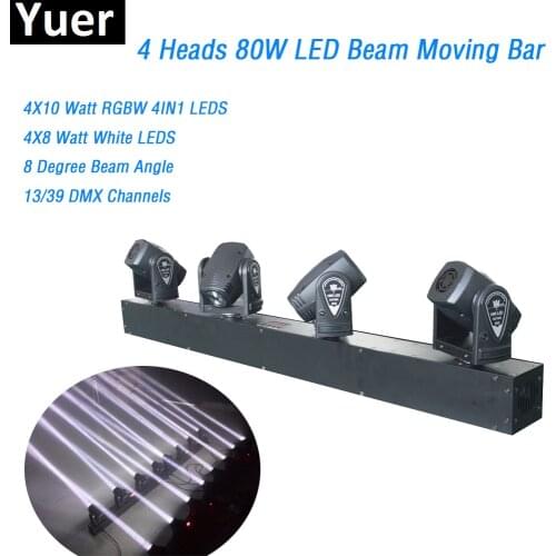Yuer Free Shipping 4Heads 80W Led Mini Beam Moving Head Light RGBW Or White Color DMX Controller Professional Stage DJ Lighting