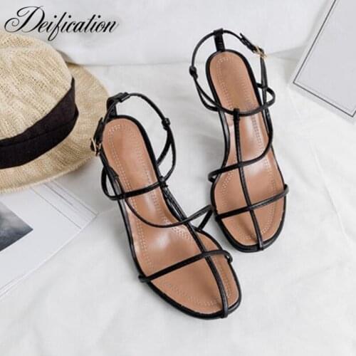 Deification Hot Women Shoes Summer 2018 Sexy Hollow Party Shoes Women Thin High Heels Narrow Band Ankle Strap Gladiator Sandals