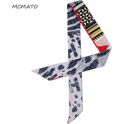 New Fashion Scarf 2019 Brand Letter Small Silk Scarf Women Speckle Print Head Scarf Handle Bag Ribbons Long Scarves Female