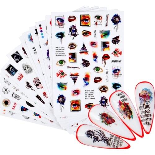 WUF 1pcs Nail Art Flowers Stickers Halloween Decals Leaf 3D Adhesive Butterfly Sliders For Nails Art Decorations Manicure