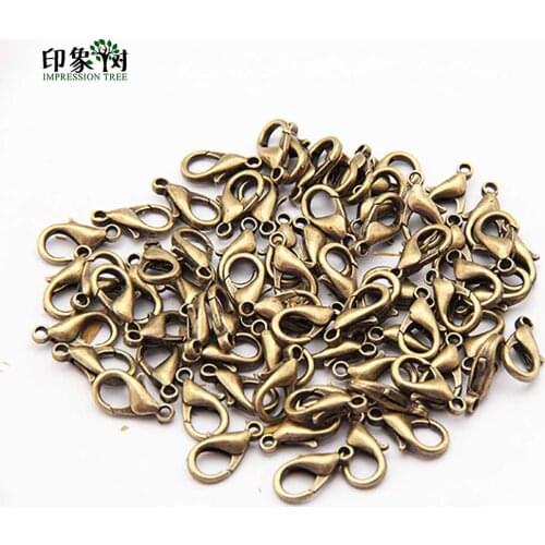 10/12/14/16/18/21mm Antique Brass Metal Lobster Clasps Claw Hook Vintage Plated Nickle Lead Free DIY Jewelry Making Finding 1120