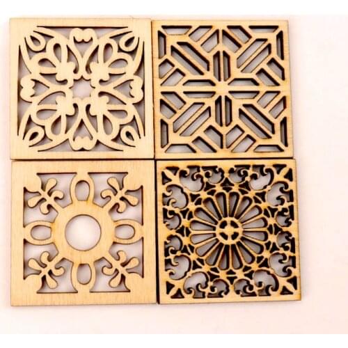 10pcs Chinese Style Retro Frame Wooden Pattern Round Square Scrapbooking Craft Handmade Accessory Home Decoration DIY 40mm