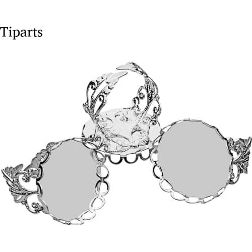 10pcs Open Rings Settings Lace Flower Cabochons Ring Base Blank Tray Fit 20mm Glass Cabochon Cameo DIY Finger Rings Findings